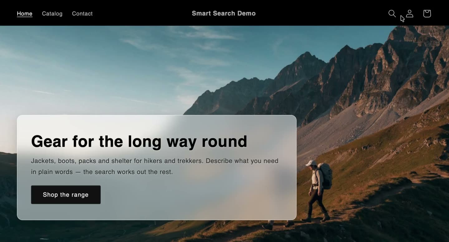 The demo store's homepage — Gear for the long way round